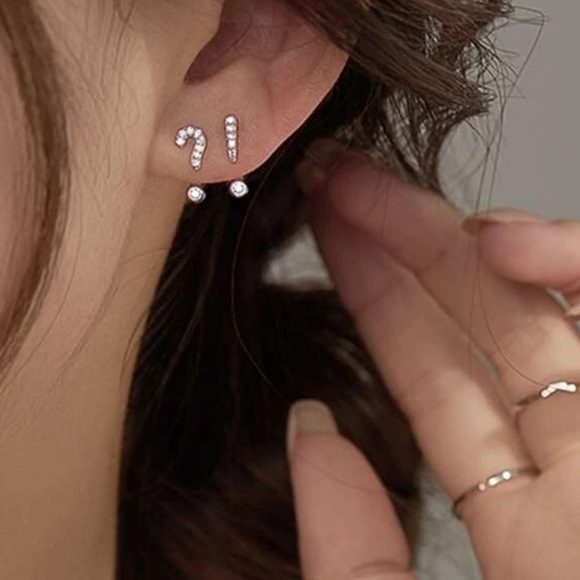 Jewelry - NWT Question Mark and Exclamation Rhinestone Decor Mismatched Earrings